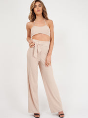 Ribbed Tie-up Bralet & Trouser Co-ord Set