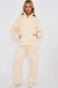 1/2 Zip Top & Jogger Fleece Co-ord - Cream