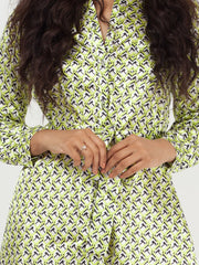 Marokkanischer Würfeldruck glänzender Krawatten -Taillenhemdkleid