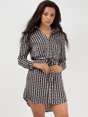 Geometrischer Kreis Druckkrawatte Taillenhemdkleid