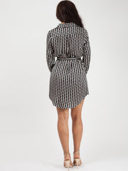 Geometrischer Kreis Druckkrawatte Taillenhemdkleid