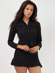 Rüschensaum -Hemd -Hemdkleid mit Gürtel