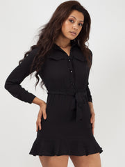 Rüschensaum -Hemd -Hemdkleid mit Gürtel