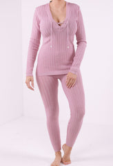 Metallic Lurex Ribbed Knitted Loungewear Coordinate