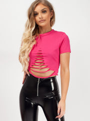 Laser Cut Slashed Crop Top