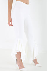 Flared Frill Hem Cropped Trousers
