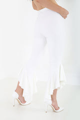 Flared Frill Hem Cropped Trousers