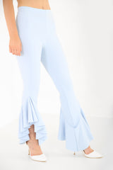 Flared Frill Hem Cropped Trousers