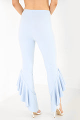 Flared Frill Hem Cropped Trousers