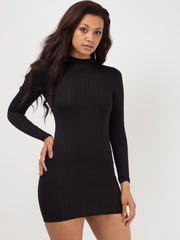 Geribbelde high necy bodycon shift jurk