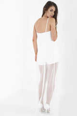 Rose Embroidered Mesh Hem Cami Playsuit