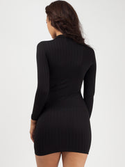 Geribbelde high necy bodycon shift jurk