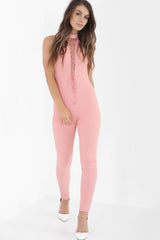 Eyelet Lace Up Open Back Jumpsuit