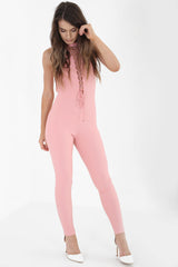 Eyelet Lace Up Open Back Jumpsuit