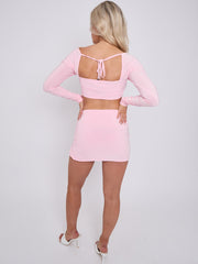 Slinky Long Sleeves Crop Top & Slit Mini Skirt Co-ord