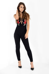 Floral geborduurde veter strappy jumpsuit