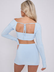 Slinky Long Sleeves Crop Top & Slit Mini Skirt Co-ord