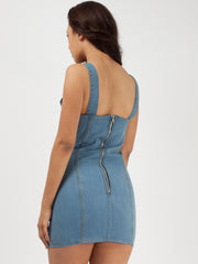 Buckle Strap Mini Denim Dress