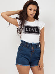 Raw Finish High Waist Denim Hot Pants