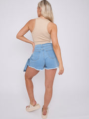 Buckle Detail Wrap Over Denim Skort