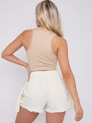 Buckle Detail Wrap Over Denim Skort