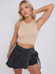 Buckle Detail Wrap Over Denim Skort