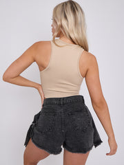 Buckle Detail Wrap Over Denim Skort