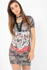 Raw power bedrukte veter oogje camouflage jurk