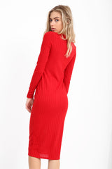 Ruched Frill Detail Ribbed Midi Dress