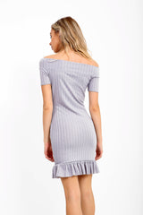Frill Hem Ribbed Bardot Dress
