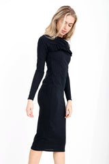 Ruched Frill Detail Ribbed Midi Dress