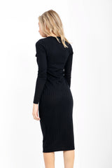 Ruched Frill Detail Ribbed Midi Dress