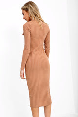 Ruched Frill Detail Ribbed Midi Dress