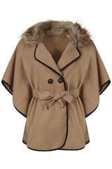 Faux Fur Collar Oversized Batwing Coat