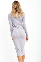 Ruched Frill Detail Ribbed Midi Dress