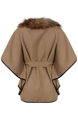 Faux Fur Collar Oversized Batwing Coat