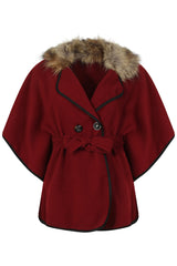 Faux Fur Collar Oversized Batwing Coat