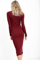 Ruched Frill Detail Ribbed Midi Dress