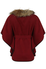 Faux Fur Collar Oversized Batwing Coat