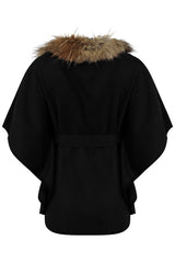 Faux Fur Collar Oversized Batwing Coat