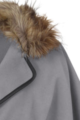Faux Fur Collar Oversized Batwing Coat