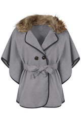 Faux Fur Collar Oversized Batwing Coat