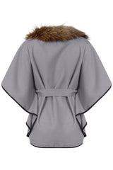 Faux Fur Collar Oversized Batwing Coat