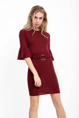 Vestido de bodycon acanalado delantero de anillo