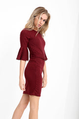 Vestido de bodycon acanalado delantero de anillo