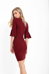 Vestido de bodycon acanalado delantero de anillo