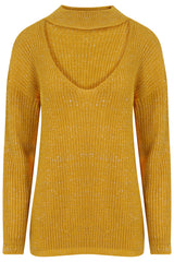 Choker nek lurex gebreide trui