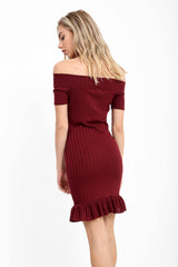 Frill Hem Ribbed Bardot Dress