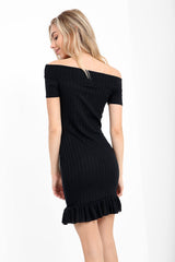 Frill Hem Ribbed Bardot Dress