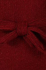 Ribbed Knitted Cold Shoulder Lurex Belted Dress